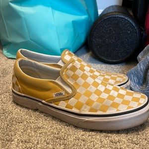 womens slip on yellow checker vans! size 7.5